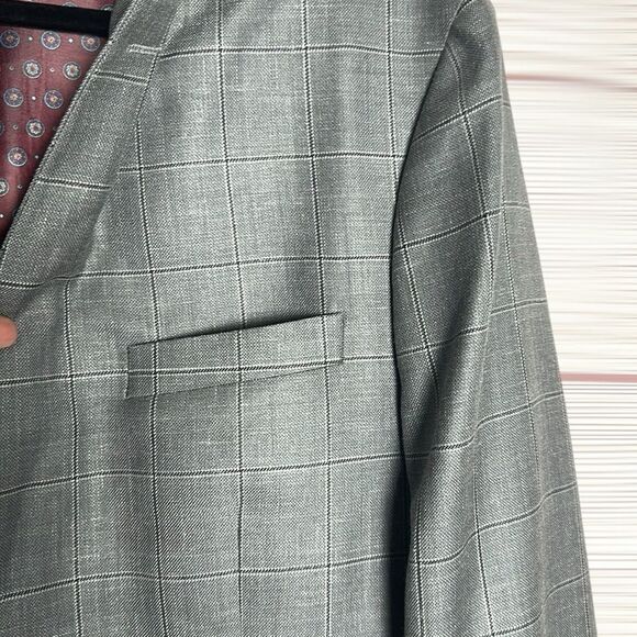 Ralph Lauren Gray Suit Jacket Blazer Gray Plaid Wool Silk Linen Blend 42L - Picture 5 of 16